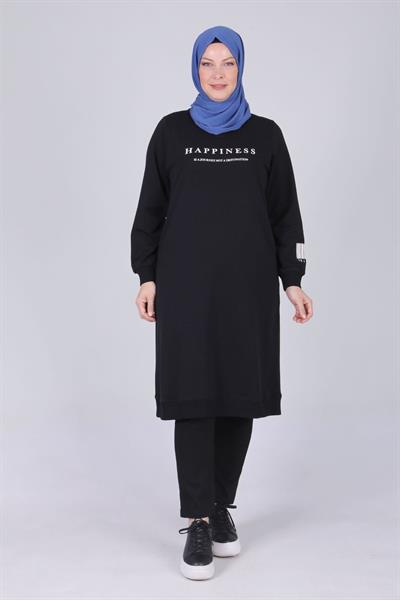 Büyük Beden İki İplik Tunik Siyah OTW2046