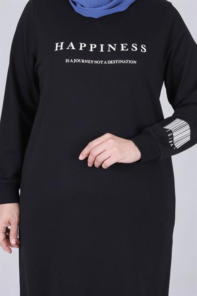 Büyük Beden İki İplik Tunik Siyah OTW2046