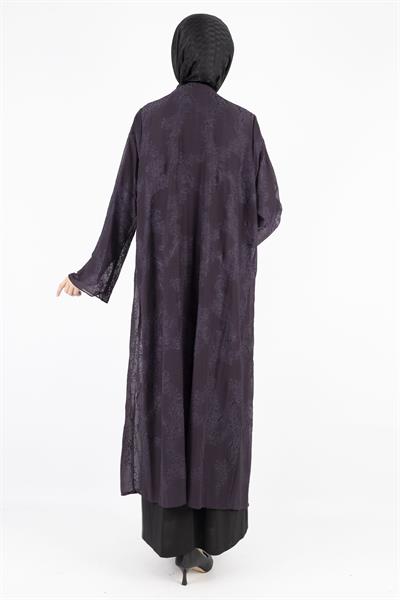 Büyük Beden İnci Çakmalı Abaya Takım Mürdüm OTW42924