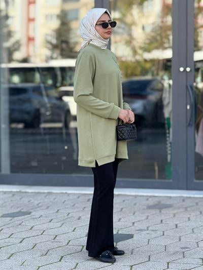 Büyük Beden İnci Çiçek Detaylı Oysho Tunik Mint OTW2196