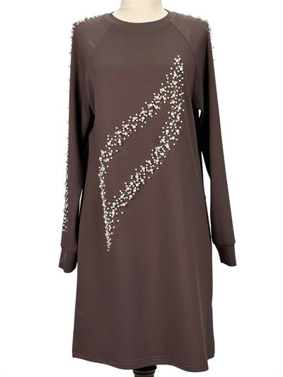 Büyük Beden İnci Detaylı Tunik Kahve OTW2131