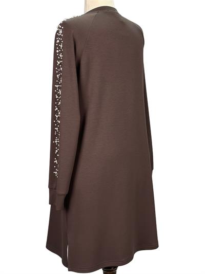 Büyük Beden İnci Detaylı Tunik Kahve OTW2131