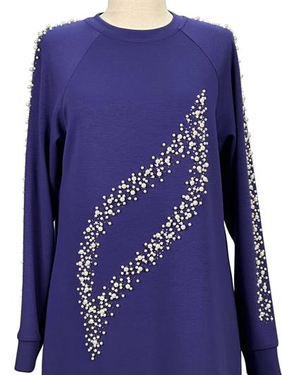 Büyük Beden İnci Detaylı Tunik Mor OTW2131