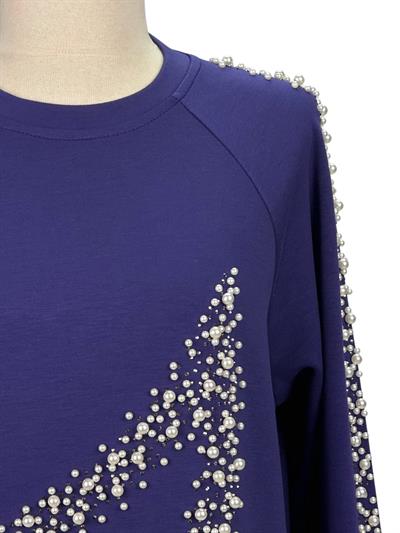 Büyük Beden İnci Detaylı Tunik Mor OTW2131