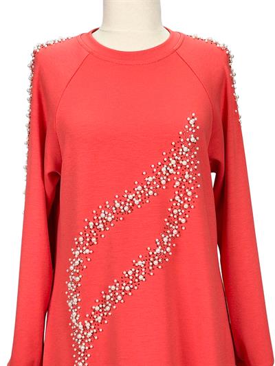 Büyük Beden İnci Detaylı Tunik Nar Çiçeği OTW2131