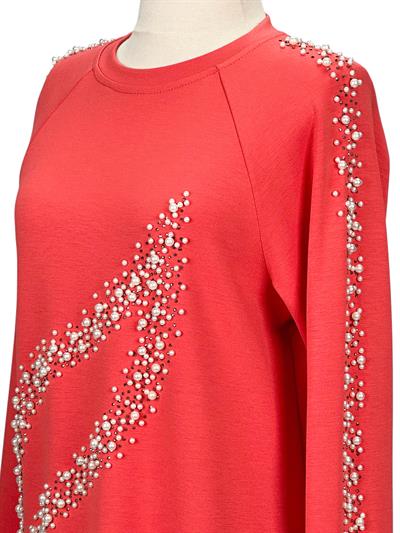 Büyük Beden İnci Detaylı Tunik Nar Çiçeği OTW2131