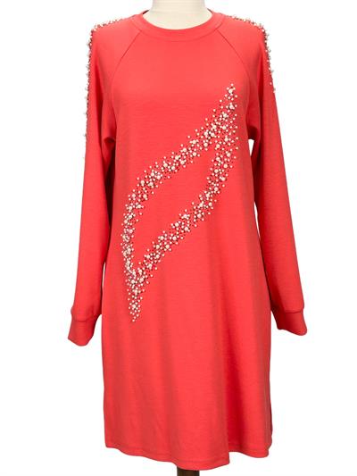 Büyük Beden İnci Detaylı Tunik Nar Çiçeği OTW2131