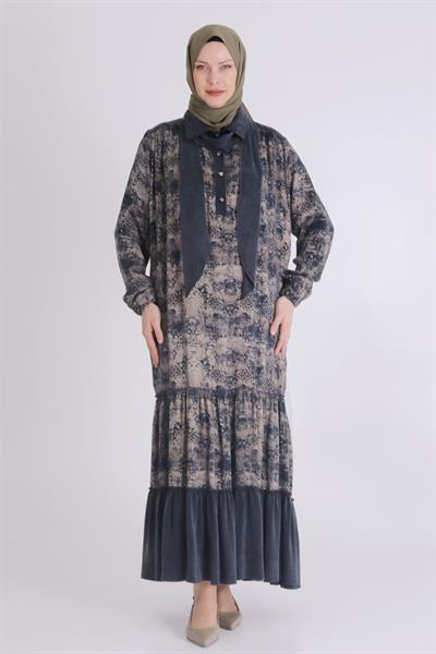 Behrem  Büyük Beden İpek Qupra Elbise Siyah OTW75007