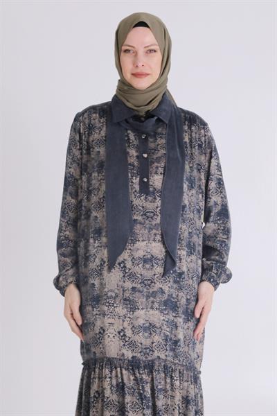 Behrem  Büyük Beden İpek Qupra Elbise Siyah OTW75007