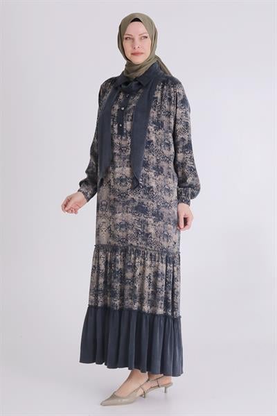 Behrem  Büyük Beden İpek Qupra Elbise Siyah OTW75007