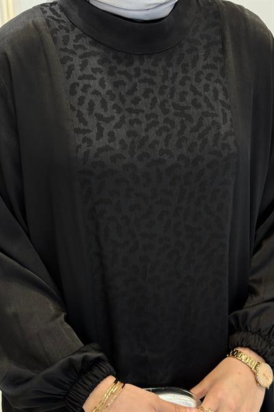 Büyük Beden İpek Qupra Jakarlı Elbise Siyah OTW7845