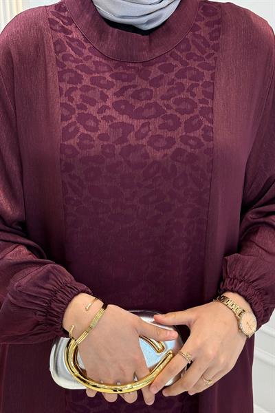 Büyük Beden İpek Qupra Jakarlı Elbise Mürdüm OTW7845