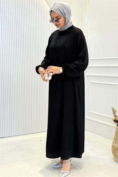 Büyük Beden İpek Qupra Jakarlı Elbise Siyah OTW7845