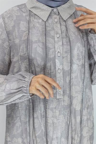 Büyük Beden İpek Viskon Astarlı Viscose Elbise Gri OTW5905