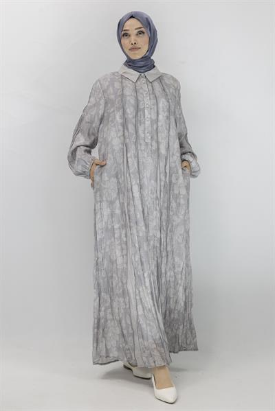 Büyük Beden İpek Viskon Astarlı Viscose Elbise Gri OTW5905