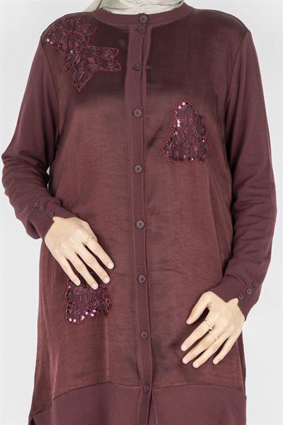 Büyük Beden İpek Viskon Nakışlı Takım Bordo OTW6129
