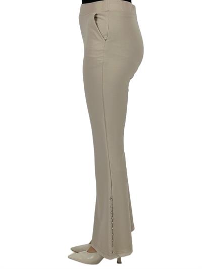 Büyük Beden İspanyol Paça Yanları Taşlı Pantolon Bej OTW3066