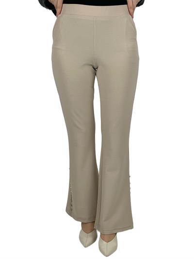 Büyük Beden İspanyol Paça Yanları Taşlı Pantolon Bej OTW3066