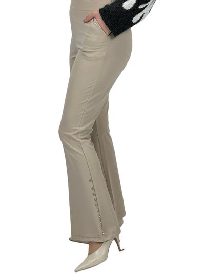 Büyük Beden İspanyol Paça Yanları Taşlı Pantolon Bej OTW3066