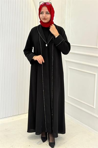 Büyük Beden Jakar Abaya Takım Siyah OTW603