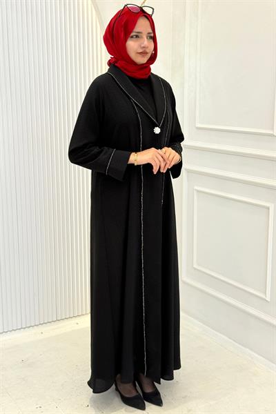 Büyük Beden Jakar Abaya Takım Siyah OTW603