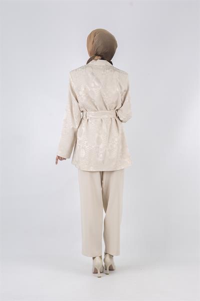 Büyük Beden Jakar Ceketli Takım Bej OTW15189