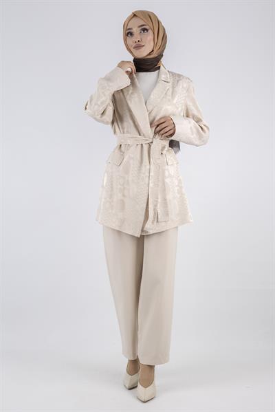 Büyük Beden Jakar Ceketli Takım Bej OTW15189