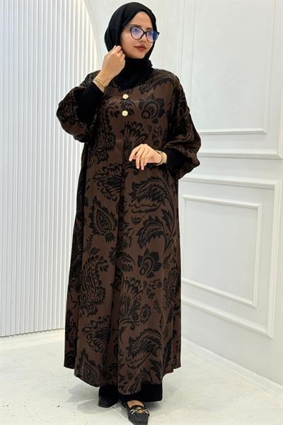 Büyük Beden Jakar Desenli Uzun Elbise Desenli OTW3980