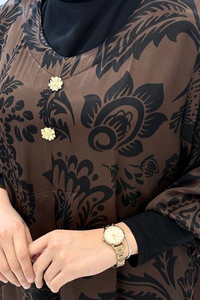 Büyük Beden Jakar Desenli Uzun Elbise Desenli OTW3980