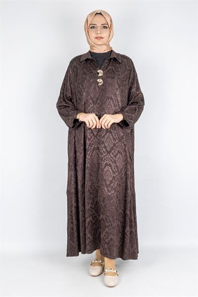Büyük Beden Jakar Elbise Kahve OTW3873