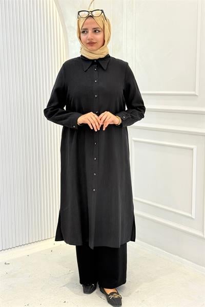 Büyük Beden Jakar Gömlek Siyah OTW5271