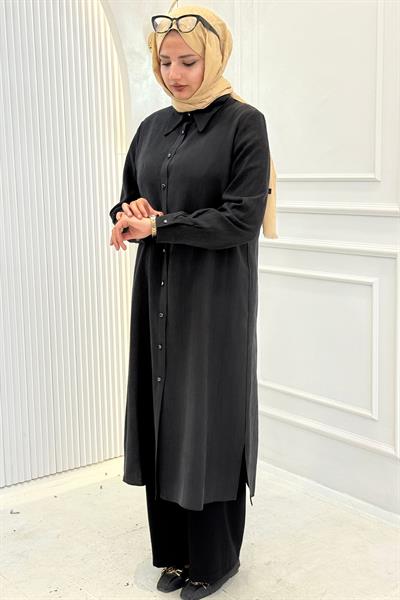 Büyük Beden Jakar Gömlek Siyah OTW5271