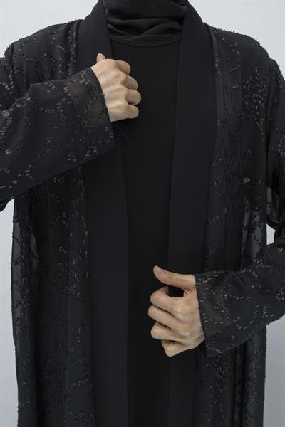 Büyük Beden Jakar Kumaş Abaya Takım Siyah OTW551