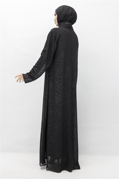 Büyük Beden Jakar Kumaş Abaya Takım Siyah OTW551