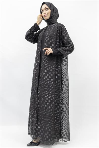 Büyük Beden Jakar Kumaş Abaya ve İçlik Takım Siyah OTW568