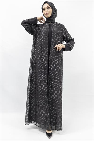 Büyük Beden Jakar Kumaş Abaya ve İçlik Takım Siyah OTW568