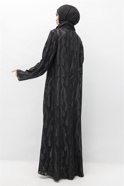 Büyük Beden Jakarlı Abaya Takım Siyah OTW552