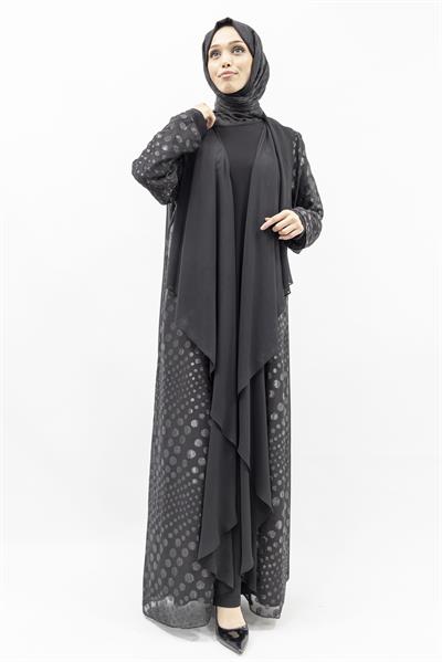 Büyük Beden Jakarlı Abaya ve İçlik elbise Takım Siyah OTW570
