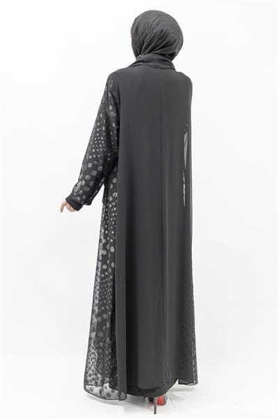 Büyük Beden Jakarlı Abaya ve İçlik elbise Takım Siyah OTW570
