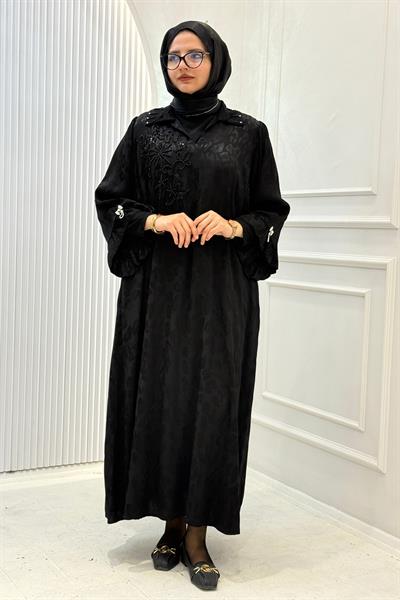 Büyük Beden Jakarlı Elbise Siyah OTW3795