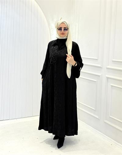 Büyük Beden Jakarlı Tunik & Elbise Siyah OTW3795