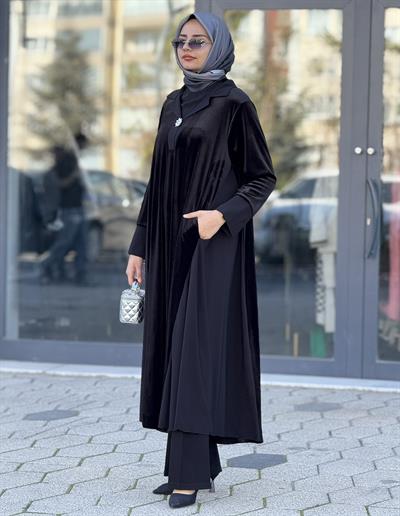 Büyük Beden Kadife Elbise Siyah OTW216227