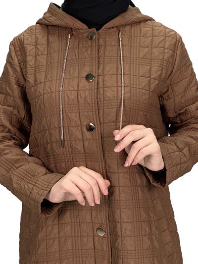 Büyük Beden Kapitone Ferace Kahve OTW5174