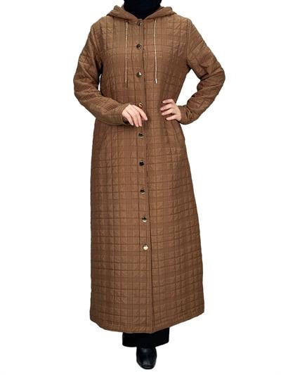 Büyük Beden Kapitone Ferace Kahve OTW5174