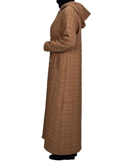 Büyük Beden Kapitone Ferace Kahve OTW5174