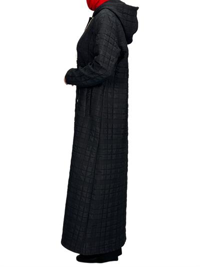 Büyük Beden Kapitone Ferace Siyah OTW5174