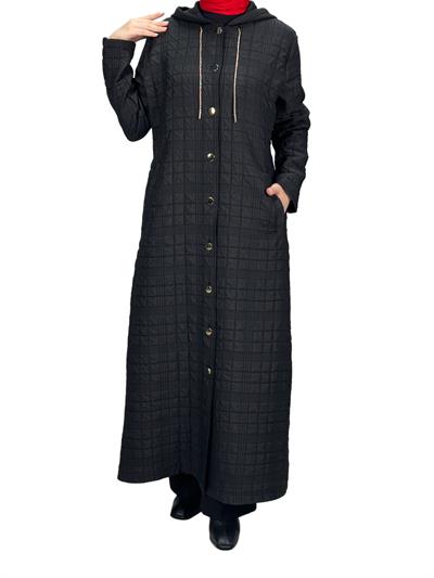 Büyük Beden Kapitone Ferace Siyah OTW5174