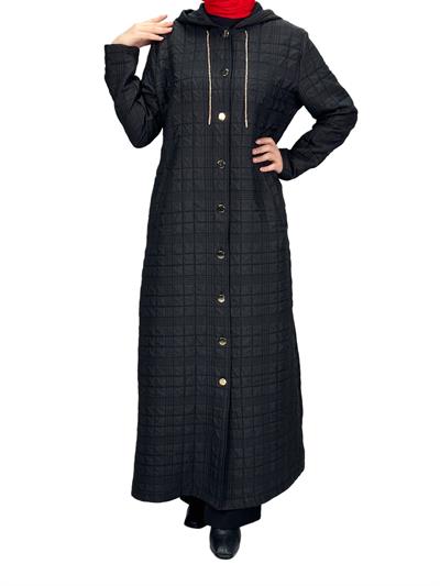 Büyük Beden Kapitone Ferace Siyah OTW5174