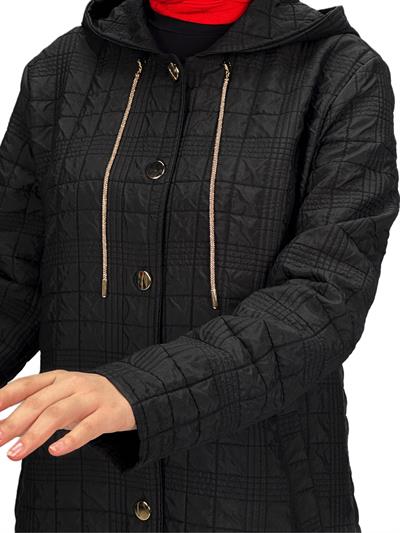 Büyük Beden Kapitone Ferace Siyah OTW5174