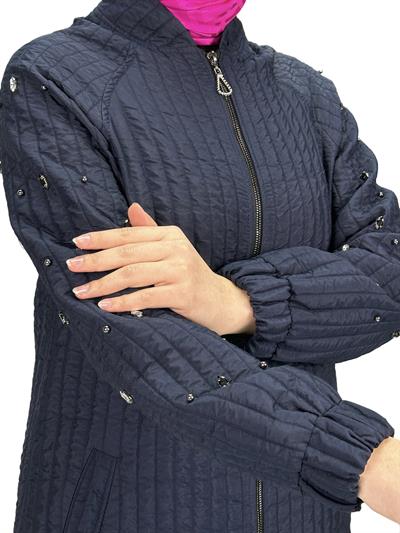 Büyük Beden Kapitone Mekik Taşlı Kap Lacivert OTW5176